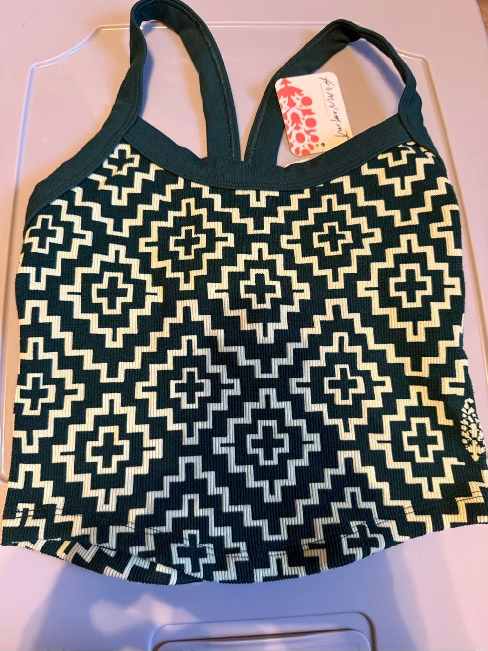 Free People Black & White Geometric Knit Crop Tank